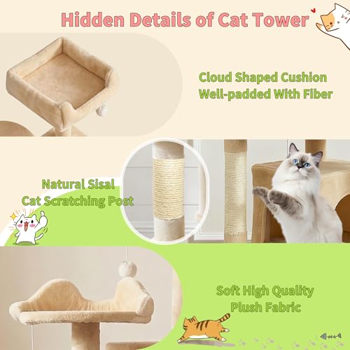 Árbol para gatos multi-niveles con perchas y cuevas beige miniatura 5