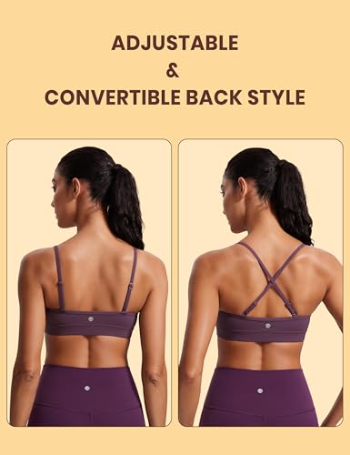 Image of CRZ YOGA Butterluxe V Neck Sports Bras | Light Support, Removable Pads, Yoga, Extremely Soft, Square Back, Adjustable Spaghetti Straps, for Women