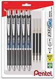 Pentel Energel Deluxe RTX 0.5 mm Needle Tip Pens - Retractable Liquid Gel Pen Set - Pack of 5 Black Pens with 3 Refills