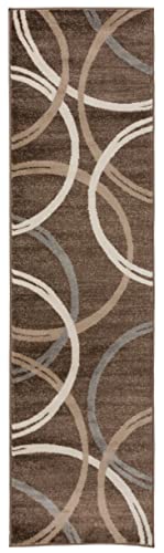 Rugshop Modern Wavy Circles Design Runner Rug 2'7" x 12' Brown