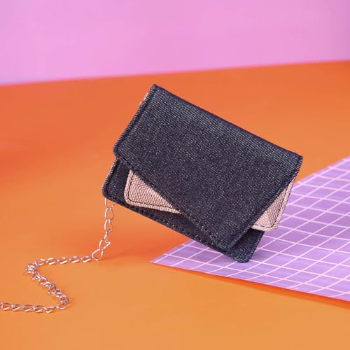 Image of ZOUK Tovi Mini Bag Wallet | Stylish Vegan Denim Crossbody Wallet for Women with Card Slots & Water-Resistant Lining | Handcrafted Small Sling Bag with Silver Chain Strap | Aravalli Abstract
