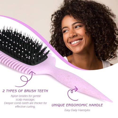 Image of KAIDAA Curly Hair Brush for Detangling, Shaping and Defining Curls, Waves & Coils on Light Wet or Dry Hair Types for Women and Men, Reduce Tangling, Curl Defining Brush, Lavender Purple