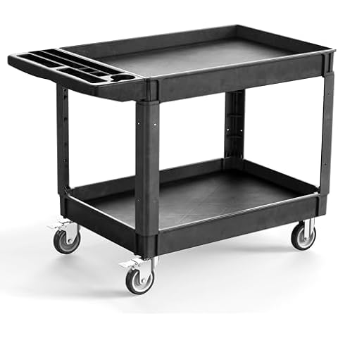 Cocar Heavy Duty Cart Utility Cart, Heavy Duty Rolling Service with Wheels, 500lbs Load Capacity, Durable Plastic & Deep Shelves for Warehouse, Garage, Cleaning - Swivel Wheels Easy Maneuverability Cover