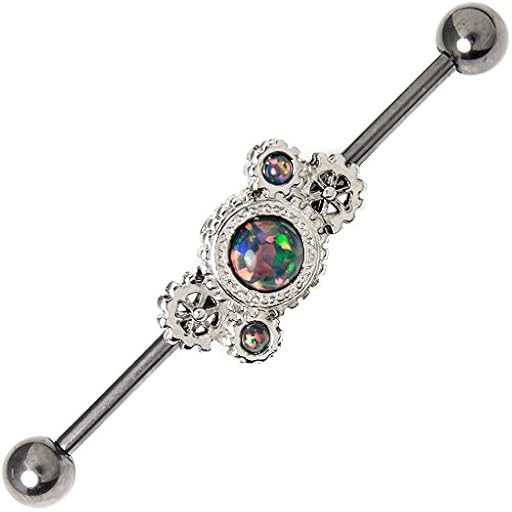 14ga Steampunk Gears with Black Opal Industrial Cartilage Barbell 316L Surgical Steel by BodyJewelryOnline | Ya disponible en tu tienda friki favorita! En mundofriki.es! 14ga Steampunk Gears with Black Opal Industrial Cartilage Barbell 316L Surgical Steel by BodyJewelryOnline | Ya disponible en tu tienda friki favorita! En mundofriki.es!