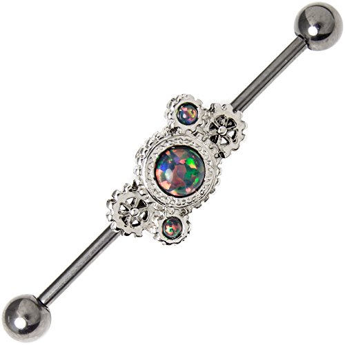 14ga Steampunk Gears with Black Opal Industrial Cartilage