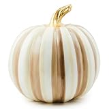 MACKENZIE-CHILDS Resin Pumpkin, Medium, Brown-and-White Mocha Stripe