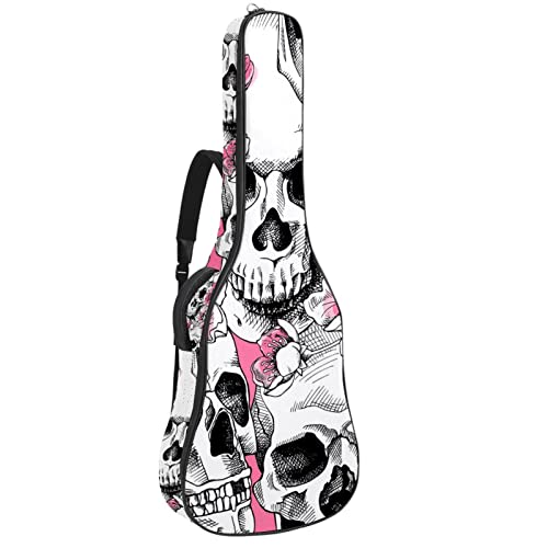 Housse de transport rembourrée pour guitare en tissu Oxford imperméable avec bandoulière réglable Motif crâne et fleurs - Les Beatles, Paul McCartney, John Lennon, RIngo Starr, George Harrison Housse de transport rembourrée pour guitare en tissu Oxford imperméable avec bandoulière réglable Motif crâne et fleurs