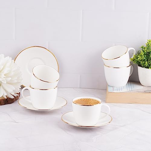 Image of Dandy Lines Royal Pure Gold Outline Cups & Saucers - Pack of 12 - Elegant Coffee Mug Set - Ideal for Women - Glass Coffee Mugs - Suitable for Hot Beverages - Perfect for Coffee Cups & Mugs Collection