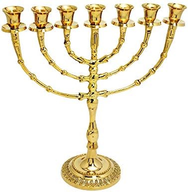 Menorah Modern candele Holder 7 Branch Gold Branches Brass Pure Copper Menora - 11 Inches Hight