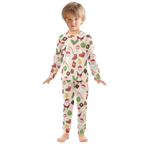 Pajama Sets Long Sleeve Christmas Pattern with Santa Socks Soft Comfy Sleepwear 2 Piece PJS 3-8T2