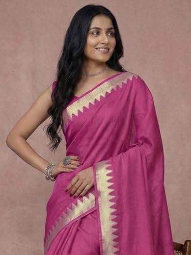 Image of Satrani Women's Cotton Silk Weaving Border Saree with Unstitched Blouse Piece