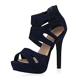  SCARPE VITA Damen Plateausandaletten Stilettos Cut-Outs Schuhe Sandaletten 167603 Dunkelblau 38