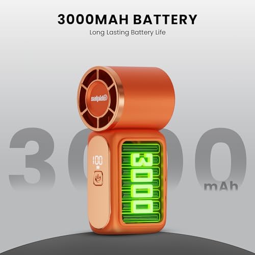 Image of SAL-TF-05 Mini Portable Fan with 13000 RPM Brushless Motor, 5 Speed Adjustment, Rechargeable USB Fan, Compact Handheld Cooling Fan for Travel, Office, Makeup & Outdoor Use (Orange)