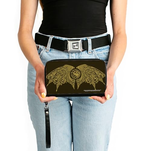 House of the Dragon Wallet, Zip Around, House of the Dragon Icon and Wings Black Yellow, Vegan Leather3