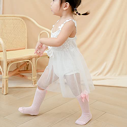Actlati 3/5 Pairs Baby Girls Knee High Socks Toddlers Bow Cotton Mesh Anti-Skid Knitting Stockings Suitable For 0-3 Years #TOP6