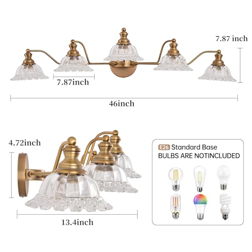 Image of XIEDUN Vintage Brass 5 Light Vanity Light Bathroom Light