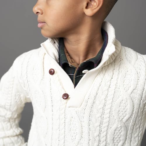 Image of Hope & Henry Boys' Mock Neck Cable Sweater with Button Placket