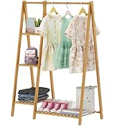 OcBuct Bamboo Small Clothes Rack,Kids Clothing Rack, Mini Wooden Garment Rack with Shelves, Short...