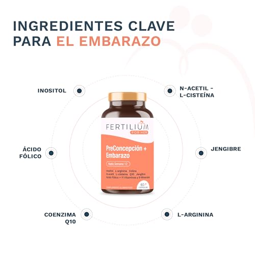 FERTILIUM - Vitaminas Prenatales para Embarazo - Ácido Fólico + Inositol + 11 Vit + 9 Minerales + Q10-60 Cápsulas - imagen 5