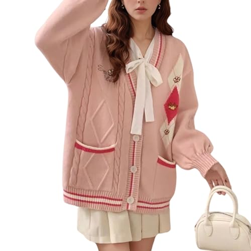 Image of Chevara Women's Cute Sweet Cardigan Sweater Kawaii School Uniform Button Long Sleeve V-Neck Knitted Outerwear