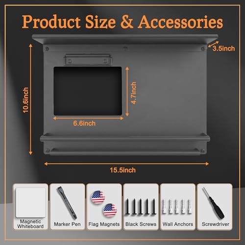Image of Running Medal Hanger Display with Trophy Shelf, Race Bib Holder and Whiteboard, 2-Bar Medal Holder for 50+ Medals with Flag Magnets, Marker, Wall Mounted, Grey