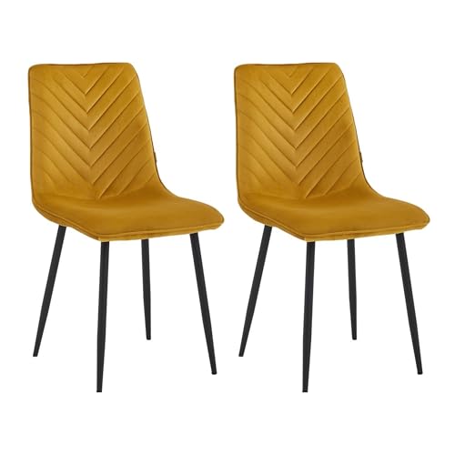 Colenis Chaise Salle à Manger, Lot de 2, Velours Jaune Ocre, Ambiance chaleureuse, Design Industriel, Pieds métal Noir, Assise Moelleuse,Senny