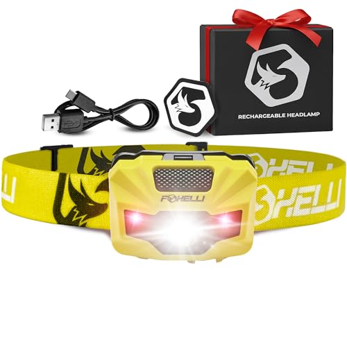 Foxelli USB‑C Rechargeable LED Headlamp – Ultra‑Light 2.4 oz & Bright 180 Lumens – Red/White Light, 5 Modes, IPX5 Waterproof, 40 h Runtime for Trail Running, Camping, Hiking