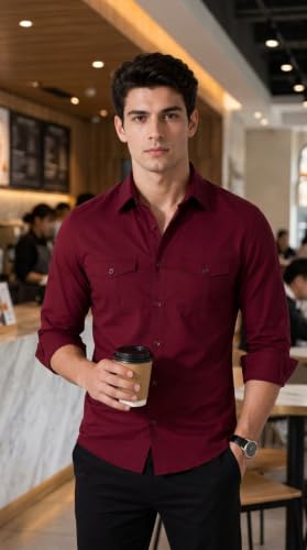 Image of Men's Double Flap Pocket | Regular Fit | Solid Spread Collar | Versatile Everyday Office Wear Comfortable |Stylish Design | Shirt