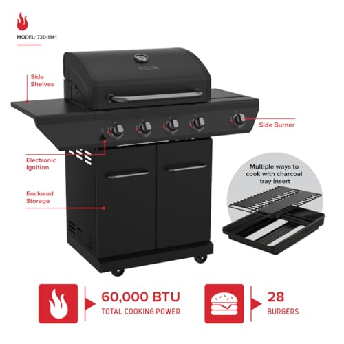 Image of Nexgrill 4-Burner Propane Gas Grill with 2-In-1 Charcoal Tray & Side Burner, Stainless Steel Frame, 626 SQ In Total Cooking Space, 60,000 BTUs, BBQ Grill Perfect for Outdoor Gatherings - 720-1141