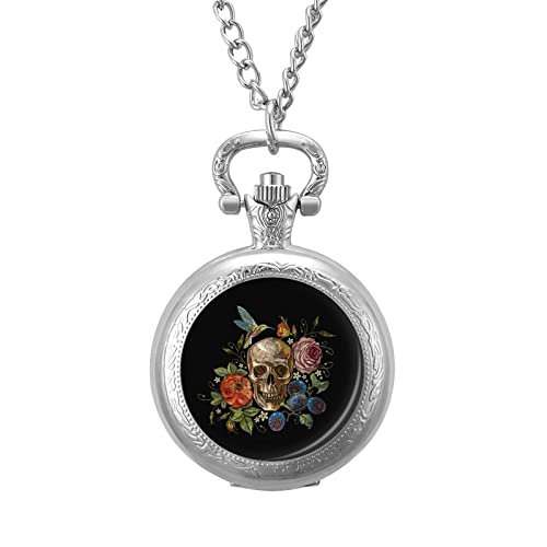 Reloj de bolsillo vintage con diseño de calavera y colibrí rosa del Día de los Muertos Reloj de bolsillo vintage con diseño de calavera y colibrí rosa del Día de los Muertos
