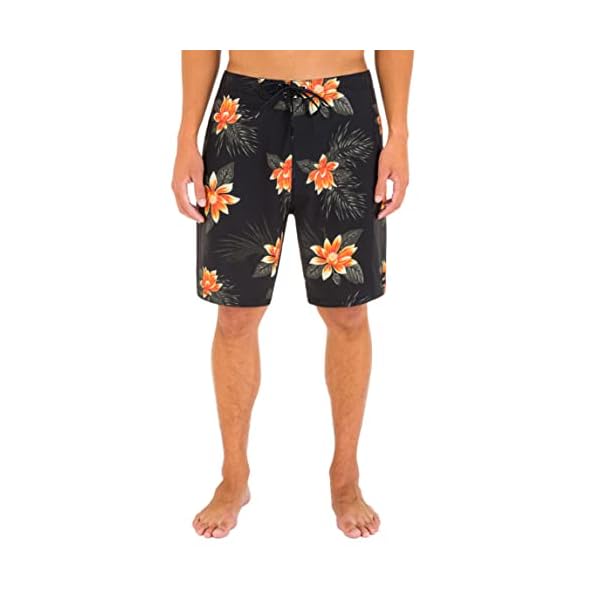 Hurley Printed 20" Stretch Board Shorts, Black/Habanero, 36