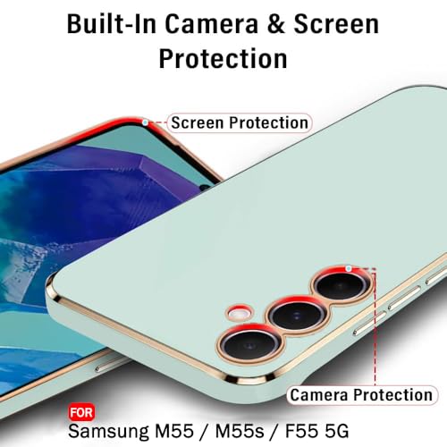 Image of TheGiftKart Luxurious Golden-Plated Back Cover Case for Samsung Galaxy M55 / M55s / F55 5G | Raised Lips for Camera & Screen Protection | Stylish Back Case for Samsung M55 / M55s / F55 5G (TPU, Green)