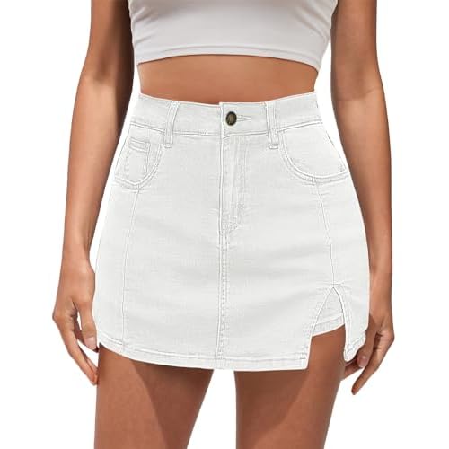 Vetinee Jean Skorts for Woman High Waisted Trendy Slit Stretchy Denim Skirt with Shorts Y2K Casual Summer Skorts Skirts
