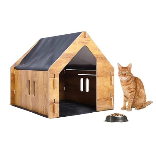Image of Wooden Dog House, Durable Outdoor Pet Shelter for Small and Medium Dogs, Weather-Resistant Wooden Kennel with Elevated Floor and Sloped Roof for Home Garden (Small)