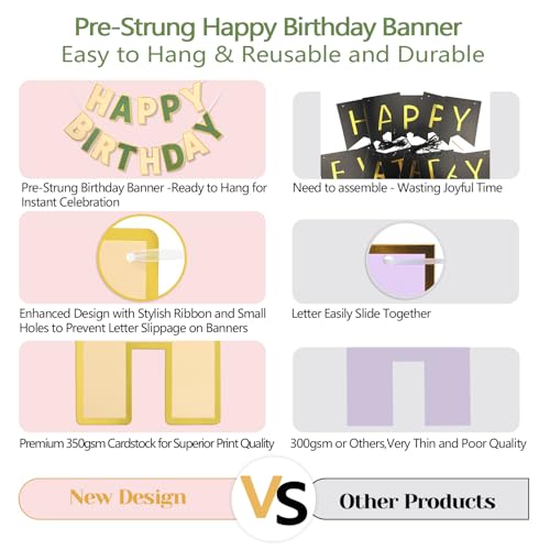 Image of Pre-Strung Happy Birthday Banner Brown Green Party Decorations