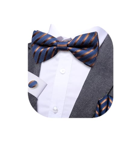 Image of Dubulle Mens Paisley Striped Bowtie Set Pre-tied Bowtie for Men and Pocket Square Set Wedding Business