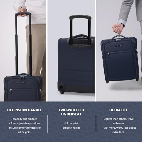 Image of Verage Underseat Carry On Luggage With Spinner Wheels, Navy Blue, 16-Inch Rolling Pro, Softside