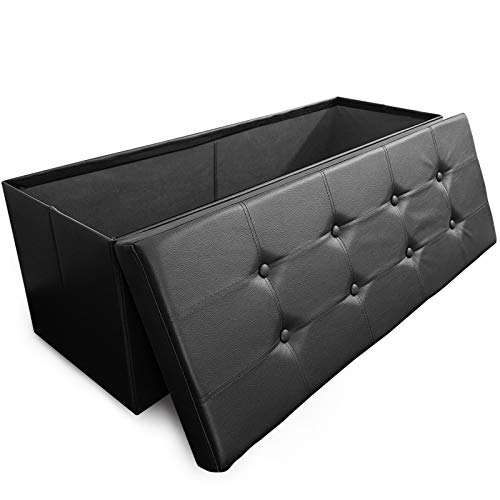 casa pura Large Folding Ottoman with Storage | Luxury Upholstered Storage Bench for Bedroom & Living Room | Faux Leather - Black | Multiple Sizes and Colors - 42 x 15 x 15\