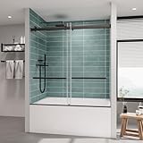 ROOMTEC Frameless Bathtub Shower Doors 56-60 W x 60 H, Double Sliding Tub Shower Door with Tempered Glass 5/16'(8mm), Duty Stainless Steel Hardwares, Matte Black
