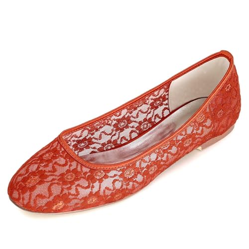 Womens Wedding Shoes Women's Flats Cut Out Round Toe Sandals Slip On Floral Ballet Flat Comfortable Lace Flats Dressy(Orange,8.5)