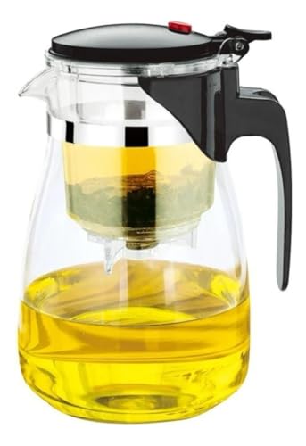 Chaleira com Infusor de Inox, Bule de Chá em Vidro Borossilicato, 900ml, Tampa com Trava, Alça Ergonômica