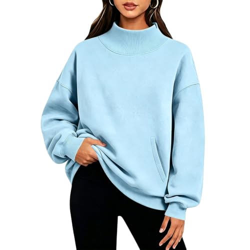 Cethrio Mockneck Sweatshirt Mock Neck Sweatshirt Women Fall Long Sleeve Pullover Tops with Pockets Fall Tops for Women 2026 Sudaderas Deportivas Para Mujer Capsule Wardrobe Pieces Light Blue - image 9