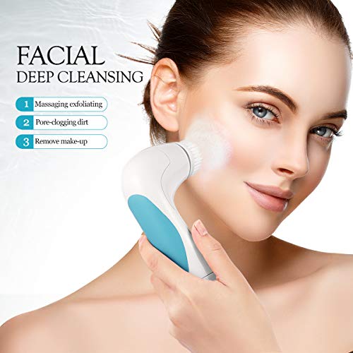 【New Version】ETEREAUTY Facial Brush Waterproof Body Facial Cleansing Brush Spin Brush for Deep Cleansing, Gentle Exfoliating and Removing Blackhead with 5 Brush Heads - Thumbnail 5