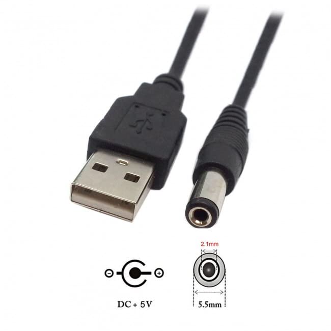 chenyang USB 2.0 A Type Male to 5.5x2.1mm DC Power Plug Barrel Connector DC 5V Cable 100cm