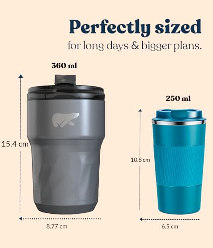 Image of Headway Java Alps Personalized Stainless Steel Mugs 360 ml - 2 Years Brand Warranty | Insulated Coffee Mug | Travel Mug | Coffee Tumbler | Cold for 6 Hours & Hot for 3 Hours | Stellar Grey