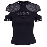 Women Sexy Gothic Punk Tops Mall Goth Y2k E-Girl T Shirt Short Sleeve Hollow Out Casual Tee Hip Hop Harajuku Blouse