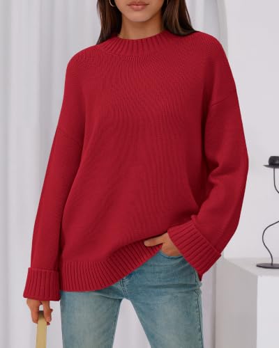 BTFBM Sweaters for Women 2026 Casual Crewneck Long Sleeve Loose Ribbed Knit Pullover Sweater Winter Clothes Fall Outfits(Red, Small) — view 2