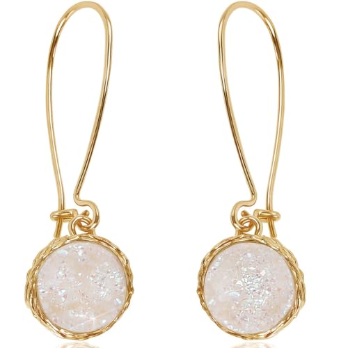 White Boho Earrings for Women Dangling - White Dangly Earrings for Women, Boho Dangle with Simulated...