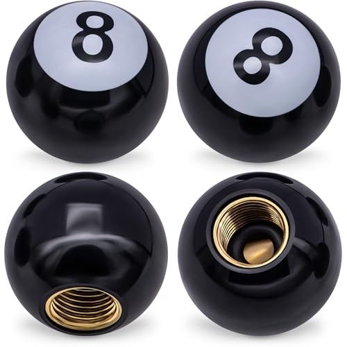 MEAJOO 4PCS Pool 8 Ball Style Tire Valve Stem Caps, Universal Copper Core Dustproof Tire Valve Stem Covers for Cars, SUV, Trucks, Bikes, Motorcycles, Bicycles(Black)