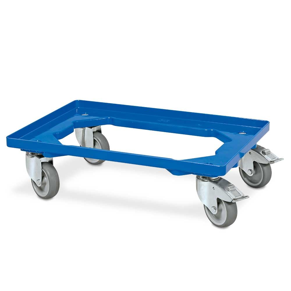 BRB Transportroller für 600x400 mm Eurobehälter, blau, 250 kg Tragkraft, 4 Lenkrollen, 2 mit Feststellbremse